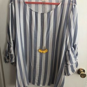 Ladies blue/white striped, bell sleeve. Boutique